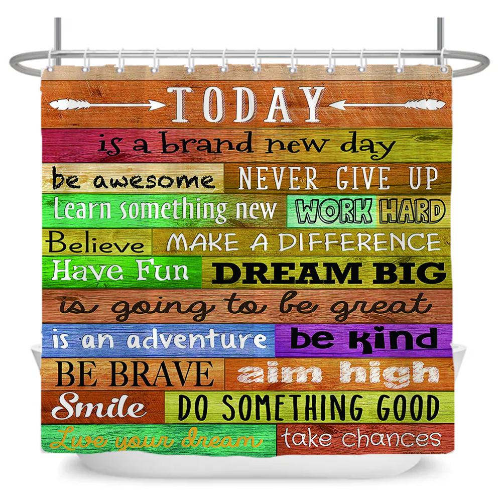 Vintage Rustic Style Wood Grain Letter Shower Curtains Bathroom Curtain Waterproof Polyester Decor Curtain with Hooks Wall Cloth