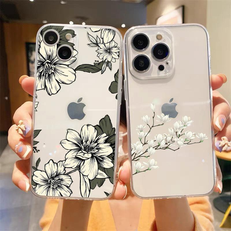 For iPhone 15 16 14 13 12 11 Pro Max XS X XR SE 7 8 Plus Soft Silicone Clear Cover Flower Luxury Phone Case
