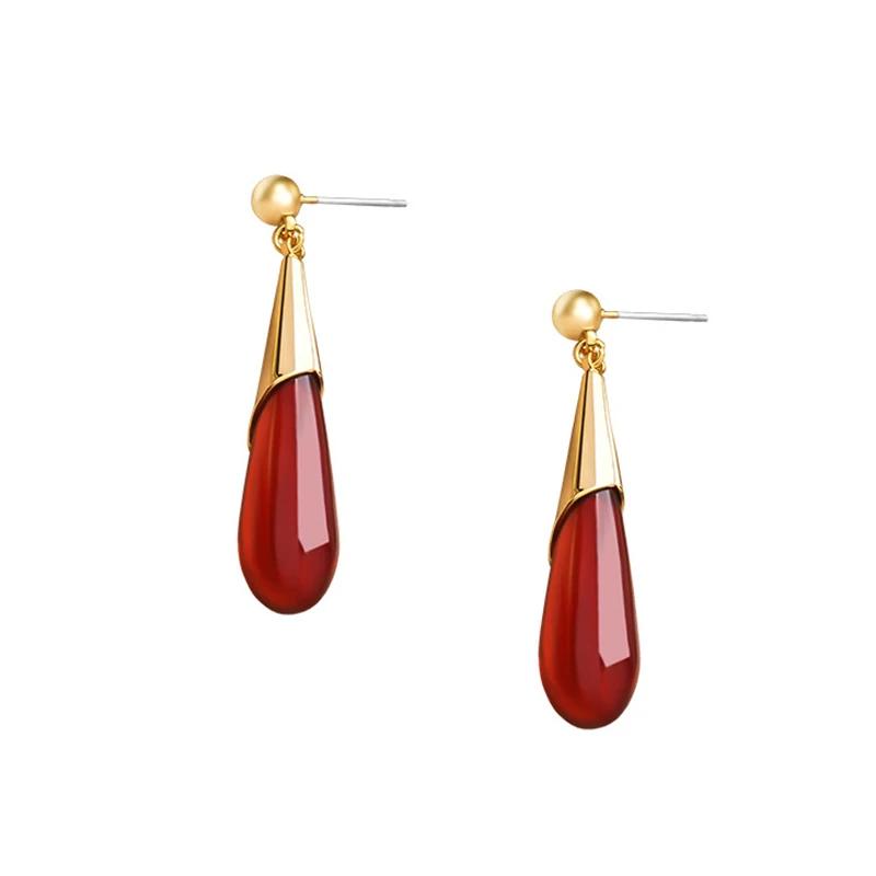 Red Water Drop Metal Post Earrings For Women Fashion Zircon Vintage Designer Styles Gifts Party Wholesale Accessories 2022259