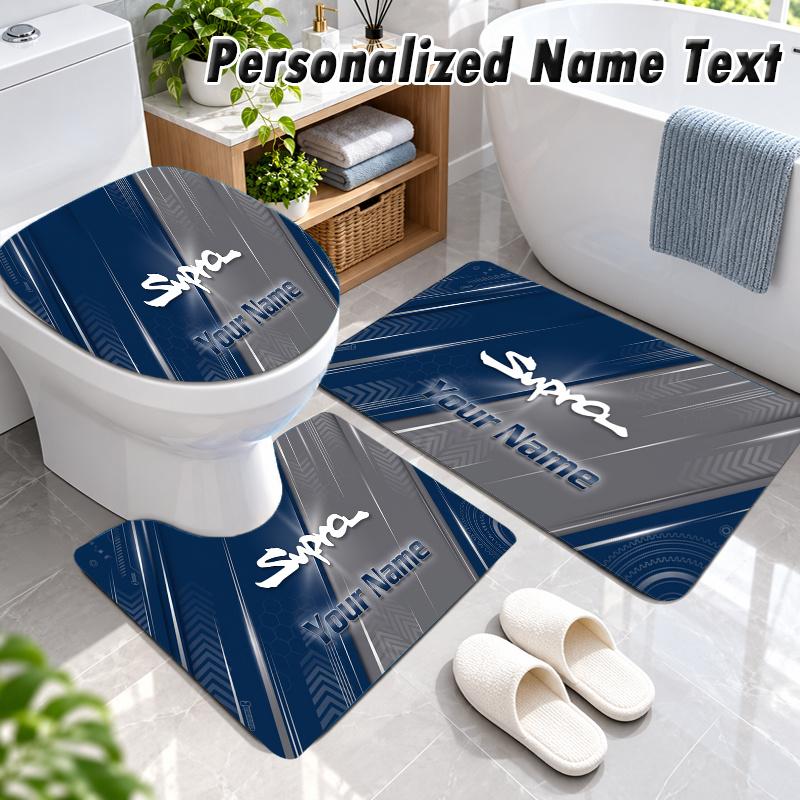 Toyota Supra Custom Name 3Pcs Flannel Bathroom Mat Set Toilet Rug Personalized Bath Decor