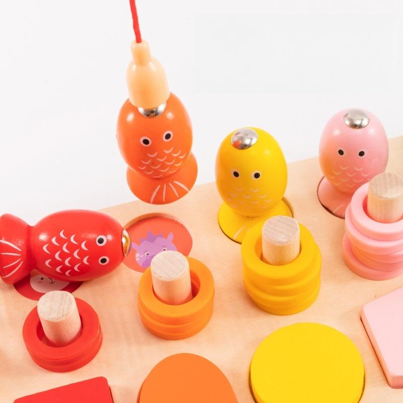 Montessori Educational Wooden Toys Preschool Children Busy Board Count Shape Colors Match Fishing Puzzle Learning Toys Gifts