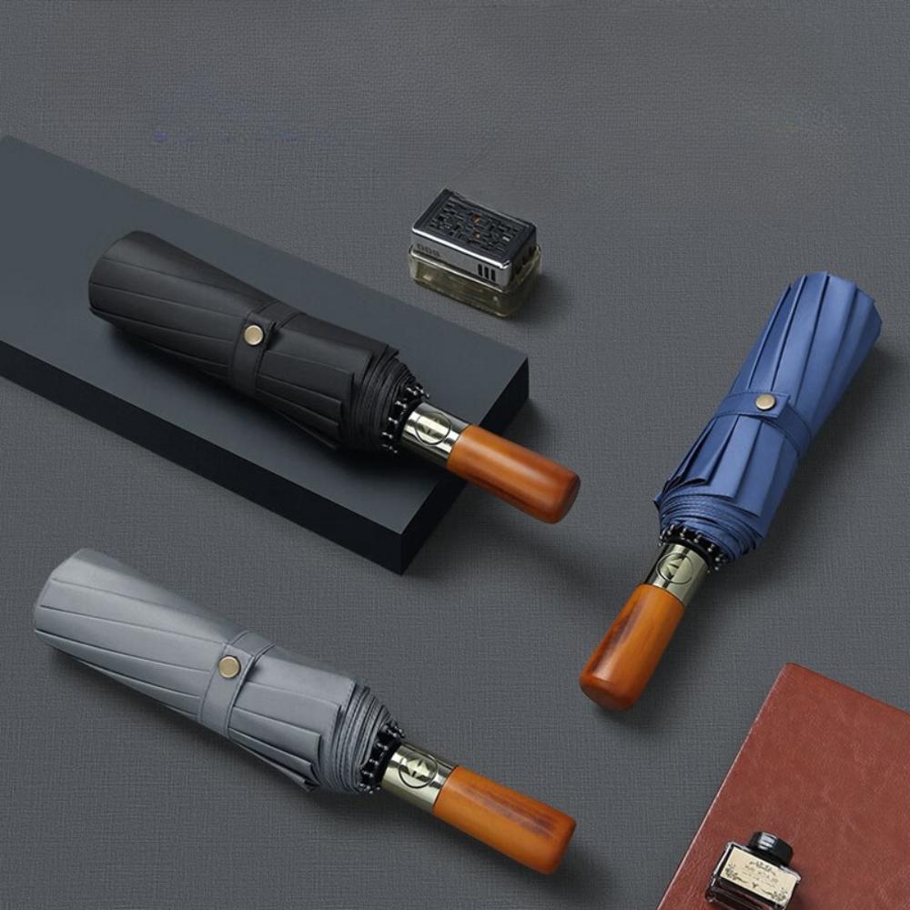 Automatic Wooden Handle Umbrella Extra Large Folded Umbrella Durable Using Windproof Umbrellas Business Men Automatic Paraguas