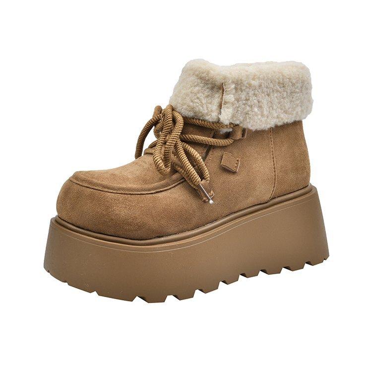 Retro Short Tube Thick-soled Snow Boots Women's Winter New 2025 Fleece Thickened and Heightened New Thermal Cotton Shoes