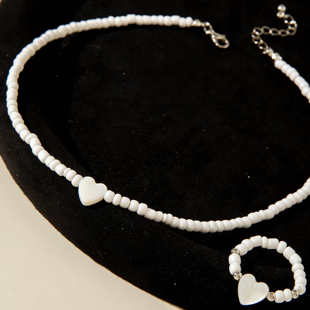 Accessories, Bohemian White Small Rice Bead Beaded Necklace, Love Fritillary Pendant Necklace Women