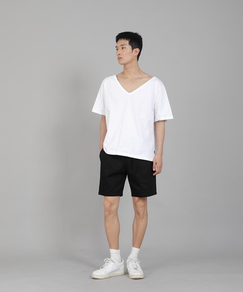 Seinteukeulu Plain Big V-Neck Short Sleeve T-Shirt Bigv-883 White