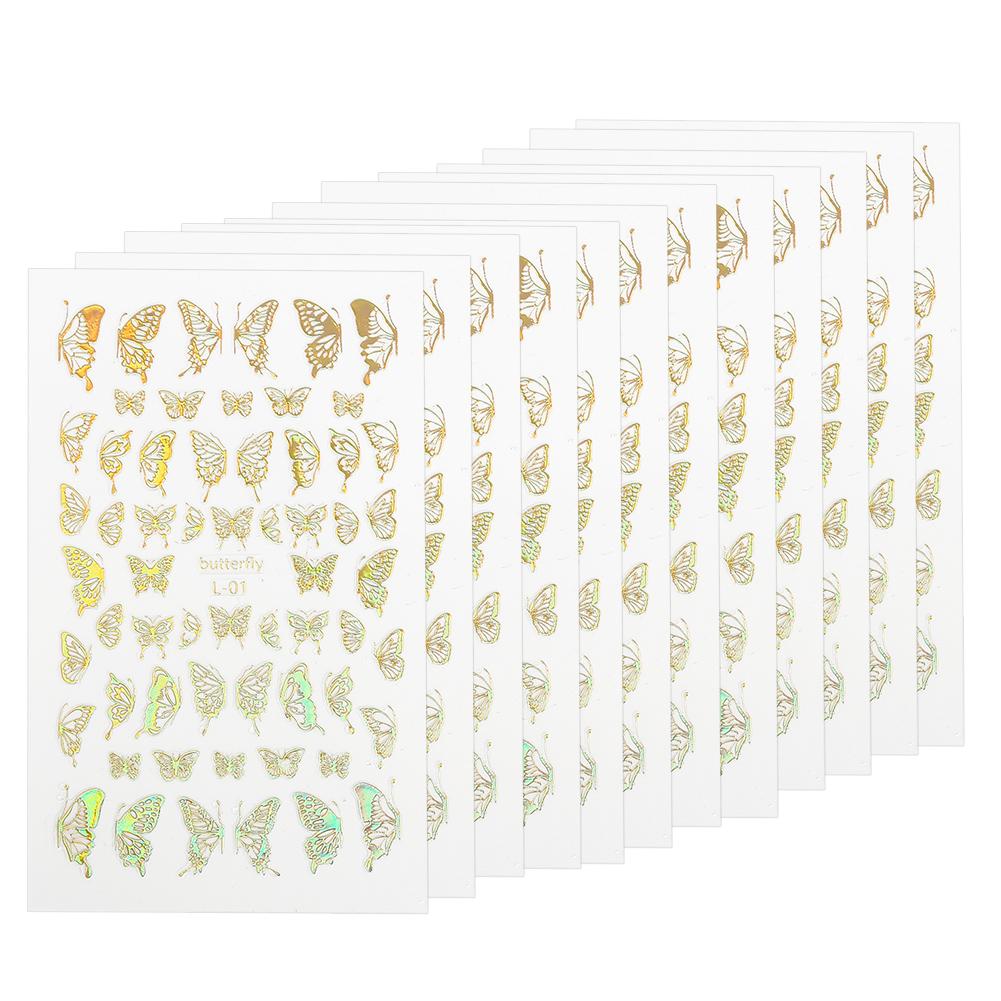 12pcs Butterflies Pattern Nail Art Sticker Fashionable Nail DIY Decal Manicure ToolGold