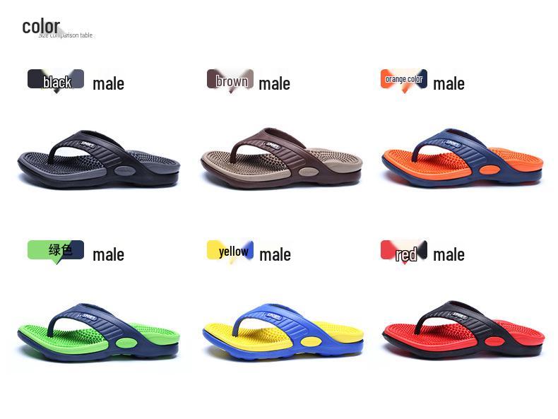 Men's Colorblock Massage Sole Flip Flops - Plus Size Lightweight Beach Toe Post Slippers for Outdoor Casual Wear