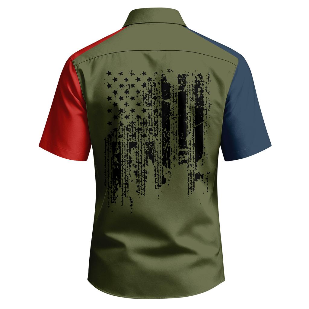 Men's Independence Day Printed Collared Top Men's Casual Sports Short-Sleeve Shirt