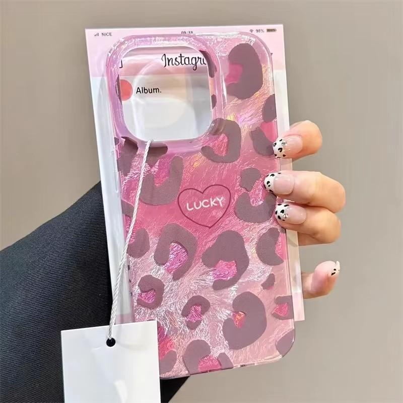Phone Case For iPhone 17 16 15 14 13 11 12 Pro Max Air XS 16E Plus SE2 Korean Cute Leopard Print Gradient Patern Lovely Cover
