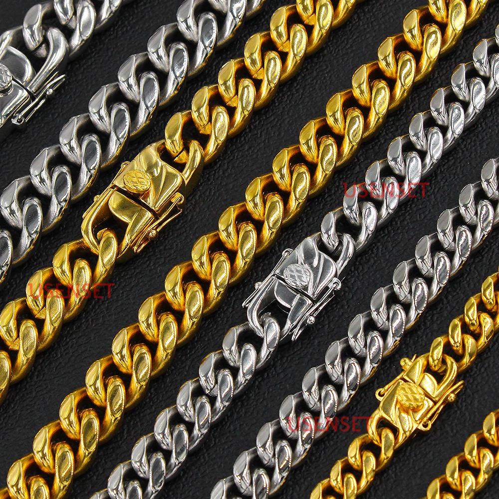 18K Gold Plated Cuban Link Chain Necklace for Women - Stainless Steel, French Retro Design