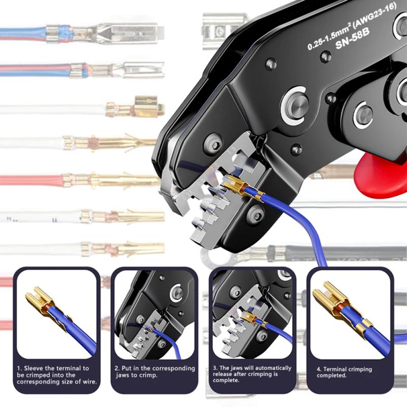 SN-58B 0,25-1,5MM², AWG24-16 Nicht-isolierter Crimpzange für Dupont-Jumper-Kabel EPS PCIE SATA-Pins MOLEX JST-Klemmen Crimpzange