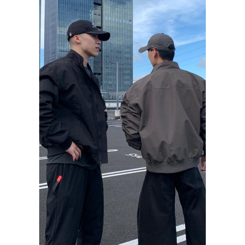Autumn Men's Jacket Tough Guy Style Fashion Monochrome Stand Up Collar Casual Oversize Outdoors Coat Large Size