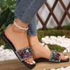 Fashion Summer Rhinestone Slippers Street Blue Leather Square Toe Flat Sandals Luxury Waterproof Outdoor Slippers Women Slippers Sandals