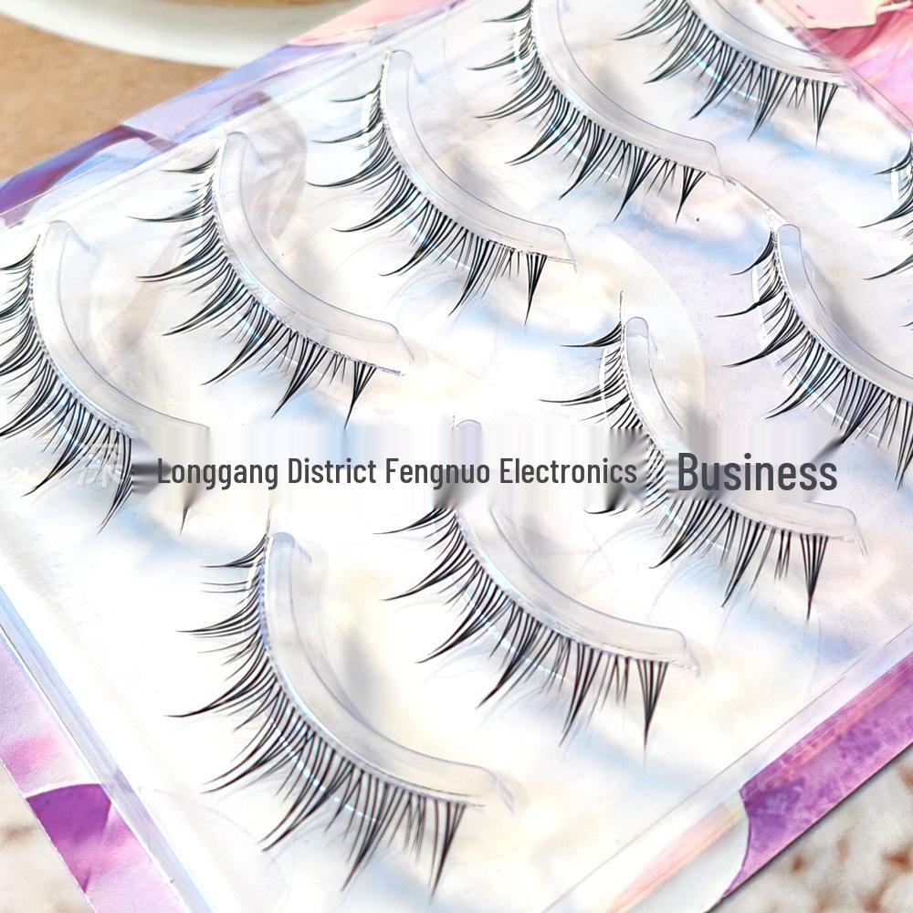 Five Pairs of Airy Faux Lashes with Ultra-Fine Transparent Band for Natural Look - Perfect for Bare Face, Light Makeup, Students, Brides