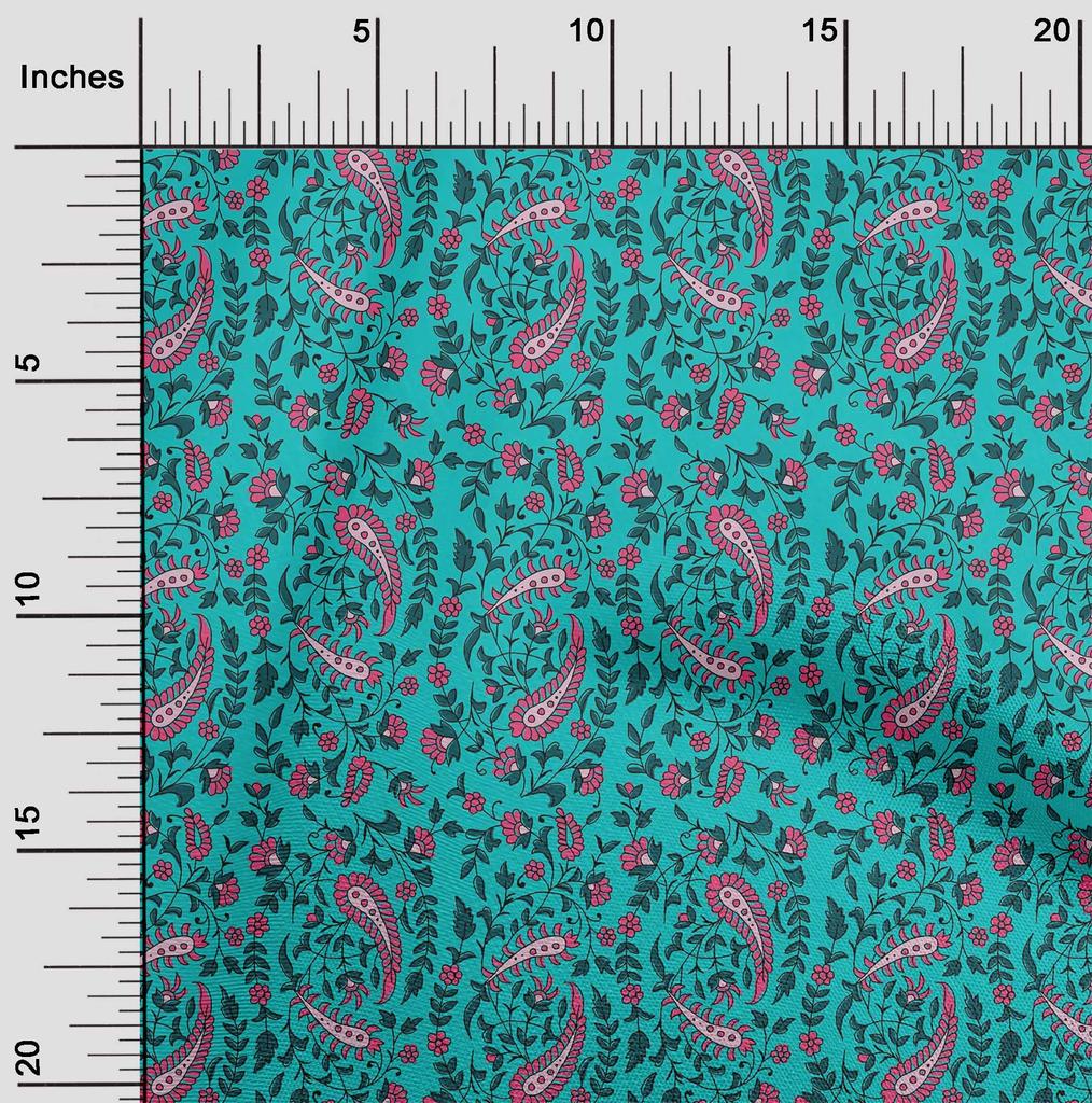oneOone Cotton Flex Fabric Leaves|Floral & Paisley Block Print Fabric By The Yard 40 Inch