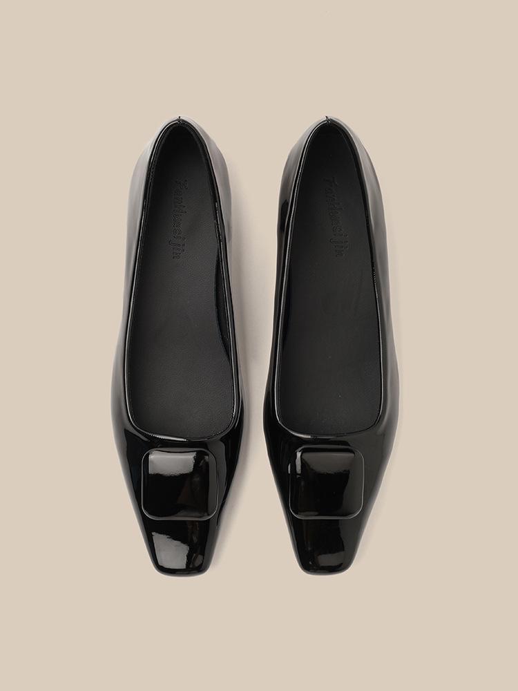 Square Toe Block Heel Mary Jane Slip-On Shoes with Buckle