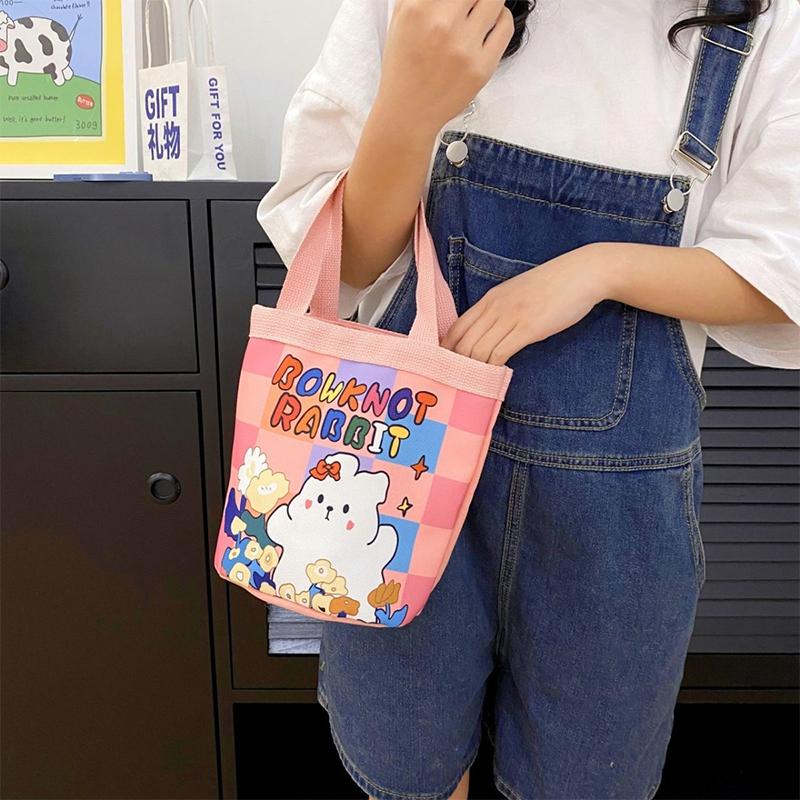 Cartoon Cute Animal Canvas Large-Capacity Handbag Women Bucket Totes Shopper Lunch Bags