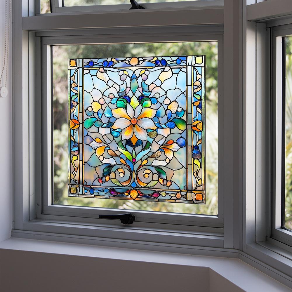 Double-sided Colored Retro-patterned Balcony Glass Window Beautification and Decoration Electrostatic Window Stickers