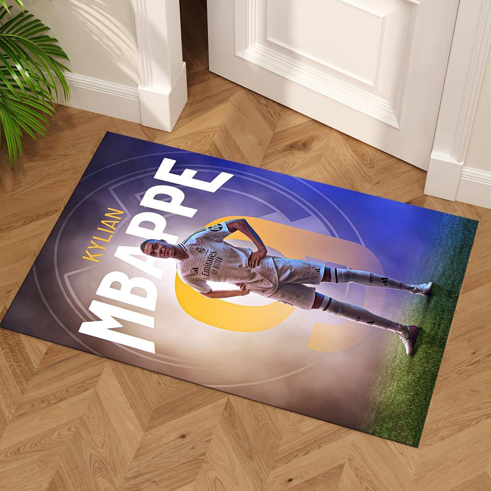 Star Player Kylian Mbappé Floor Mat Design for Outdoor Playrooms Game Room Entryway Antislip Carpet Anime Office Decor