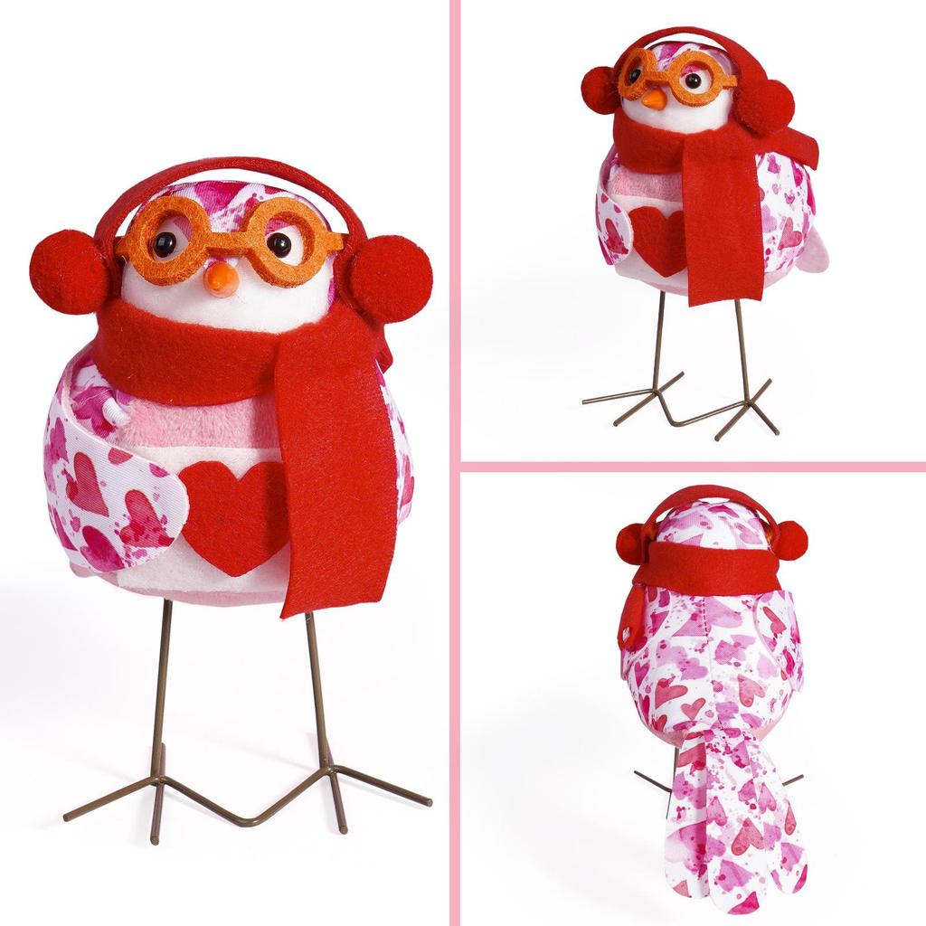 Valentine's Day Bird Doll with Heart, Glasses, Scarf, and Hat - Cute Qixi Festival Ornament