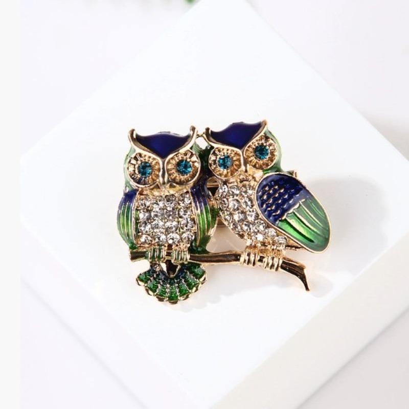 Trendy Double Owl Brooches Rhinestone Brooch Badge Pin Bird Animal Party Casual Suit Decoration Badge For Women Corsage Gifts