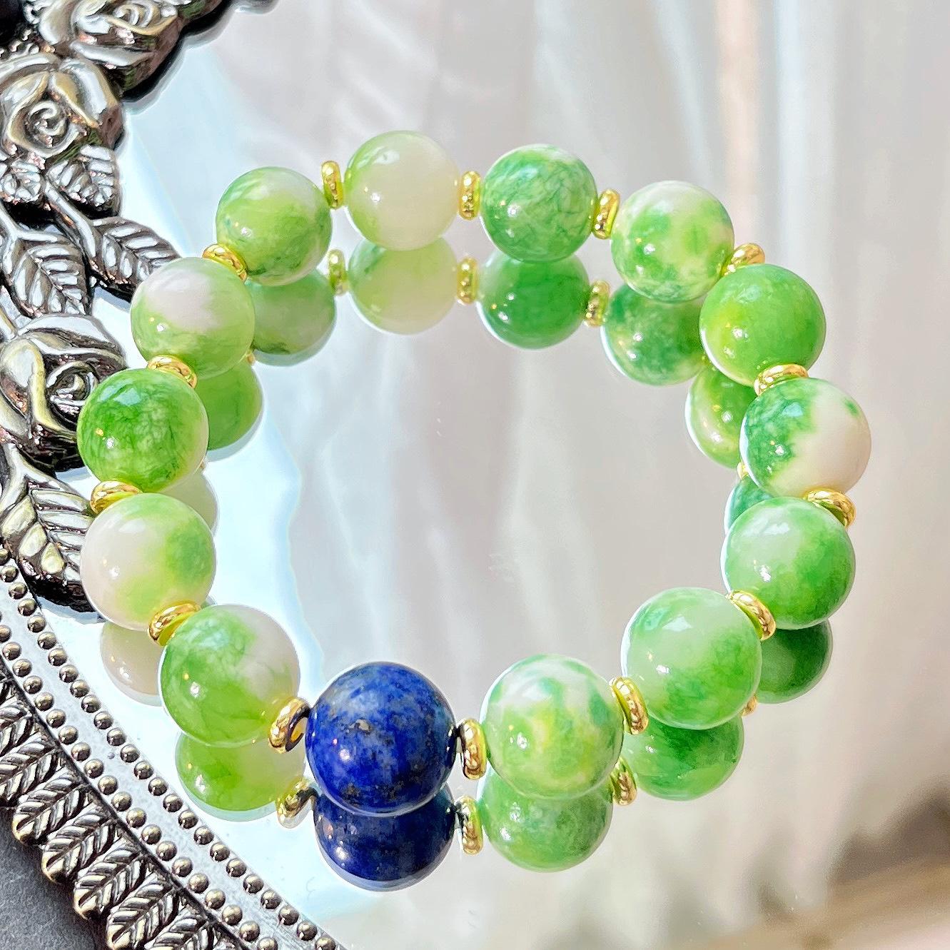 

Spring 12Mm Large Particle Green Milk Cover Quartz Rock Natural Lapis Lazuli Bracelet Bracelet
