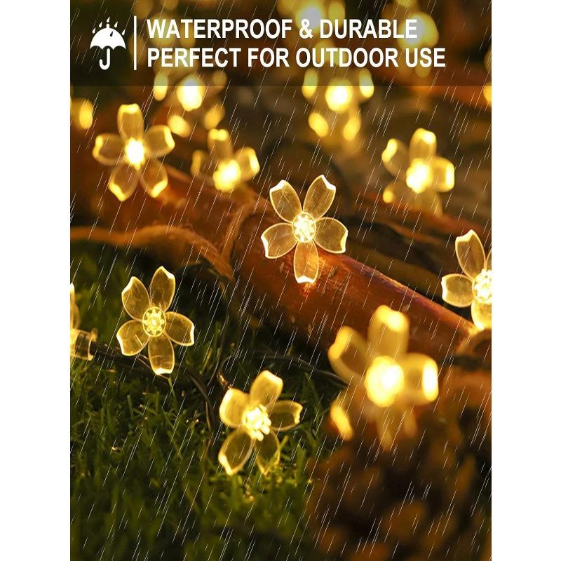 50Leds Solar Garden Outdoor String Lights, Cherry Blossom-Shaped LEDs. 8 Modes Available For Outdoor Use. Fairy Lighting For Christmas Trees.