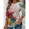 Women's Colorful Floral and Butterfly Print Long-sleeved Loose-fitting Round Neck Top, Casual Everyday Style