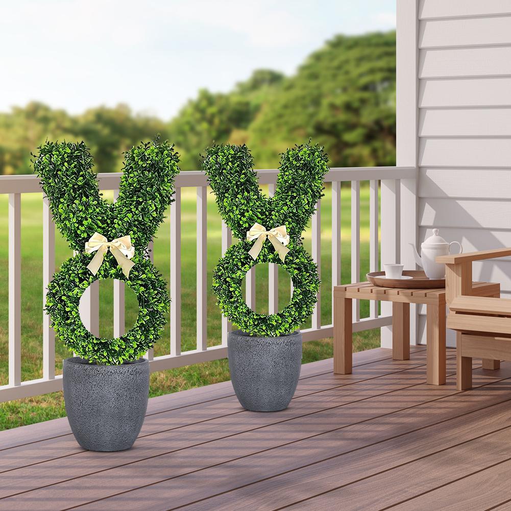 Easter Rabbit Bonsai Artificial Boxwood Bow Decoration Green Plant with Bow Tie Rabbit Shaped Topiary Trees for Outdoor Indoor