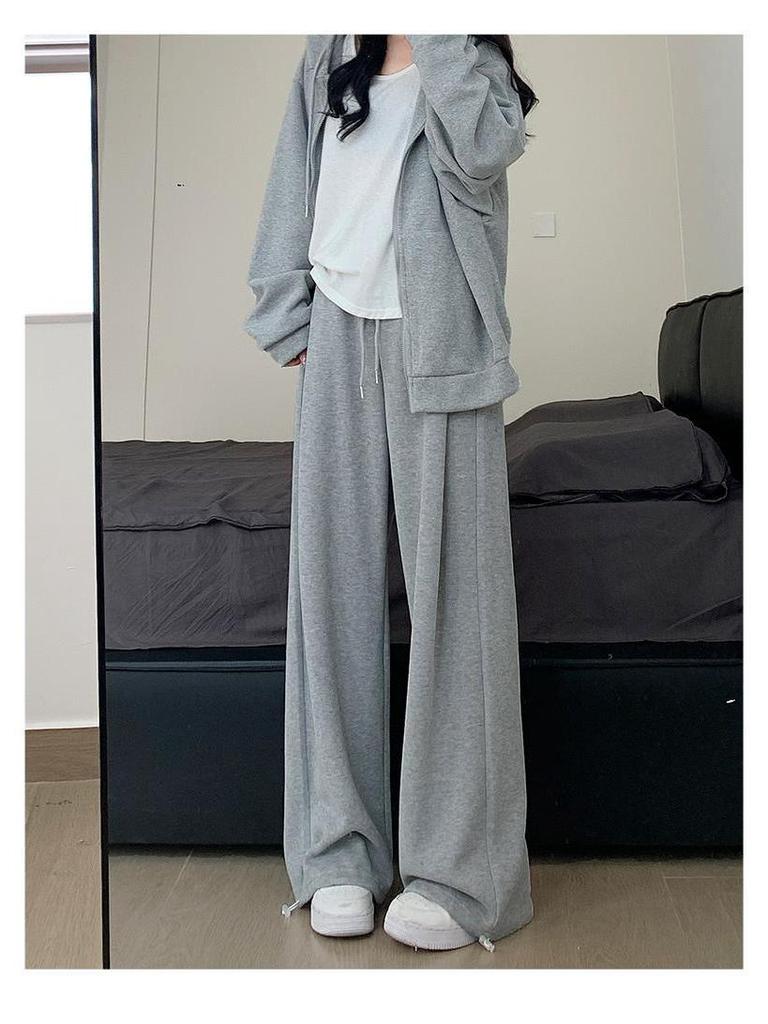 Women's 2024 Winter Fleece-Lined American Style Sweatpants - Slimming Loose Fit, Straight & Wide Leg Joggers