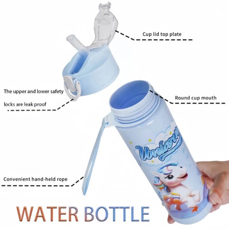 Einfarbige Pony-Wasserflasche 750ML mit Strohhalm Niedliche Cartoon-Wasserbecher für Kinder Camping Trinkflasche