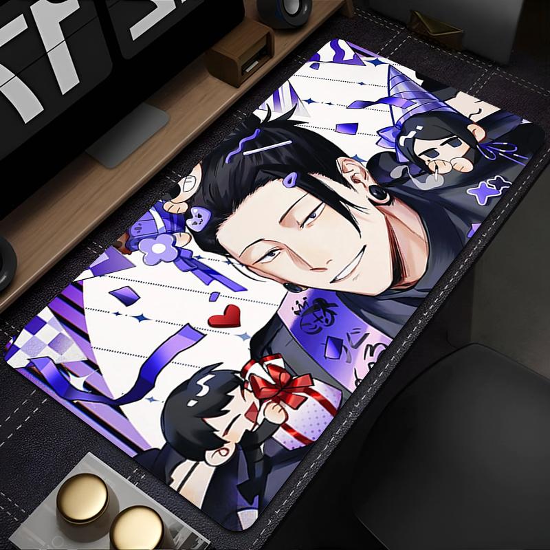 Gaming Mouse Pad Large Desk Mat Antislip Rubber Base Stitched Edges Black White Anime Guy with Monster Print for Gaming