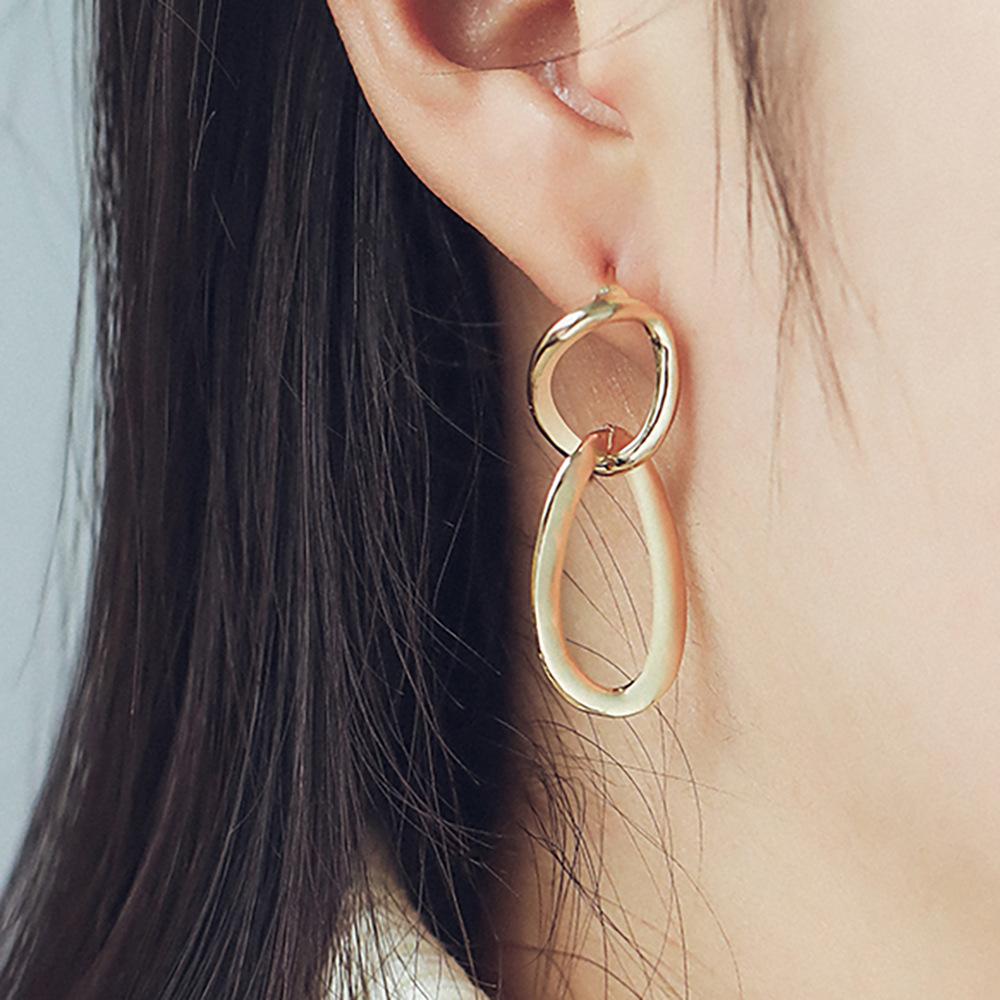 Creative Geometric Stud Earrings, Fashion Street Photography Exaggerated Oval Metal Stud Earrings, Wind Earrings