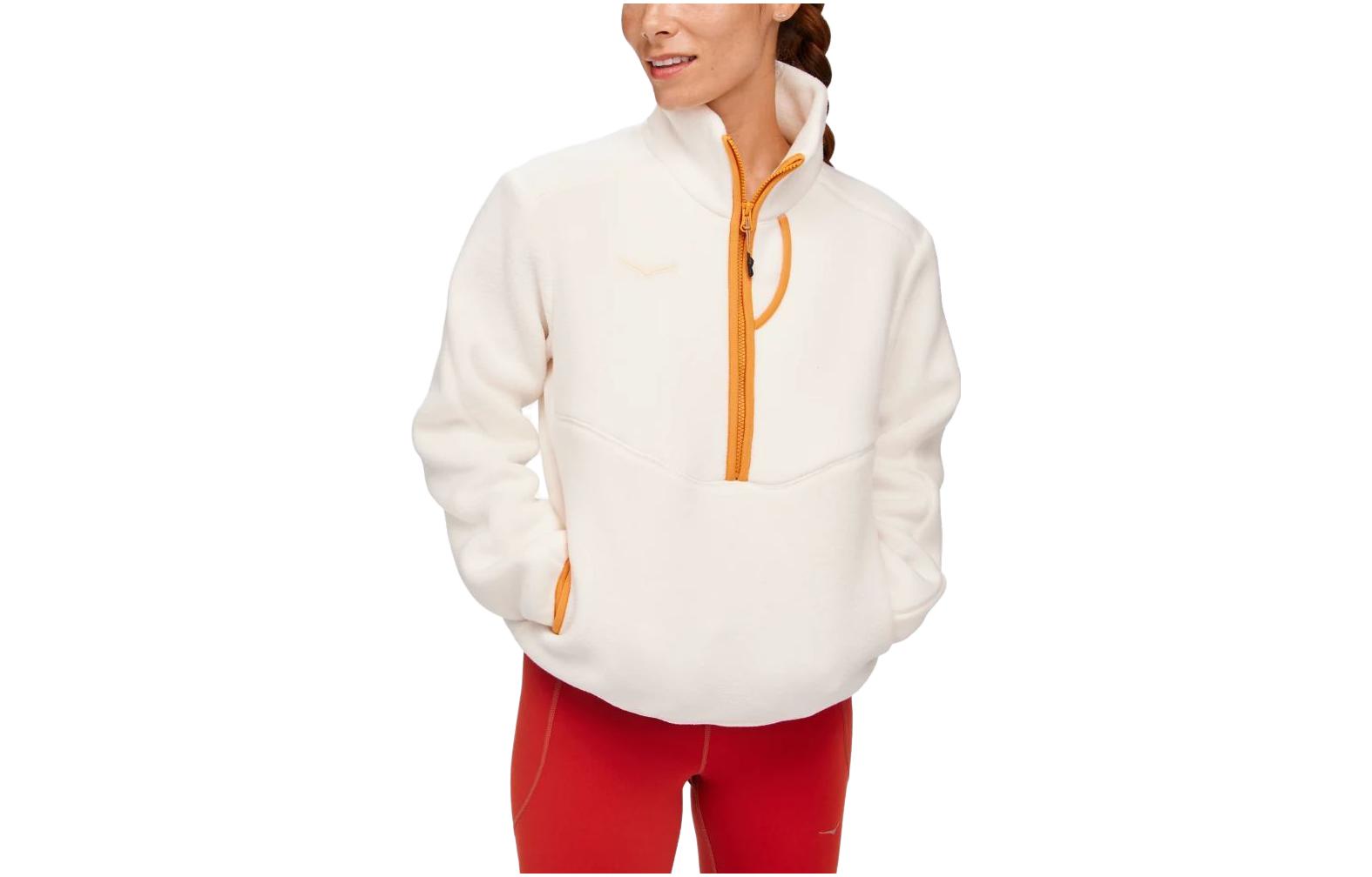 HOKA ONE ONE FLEECE Sweatshirts Women s White Stand Collar Moderate Regular 1141752-EGN S