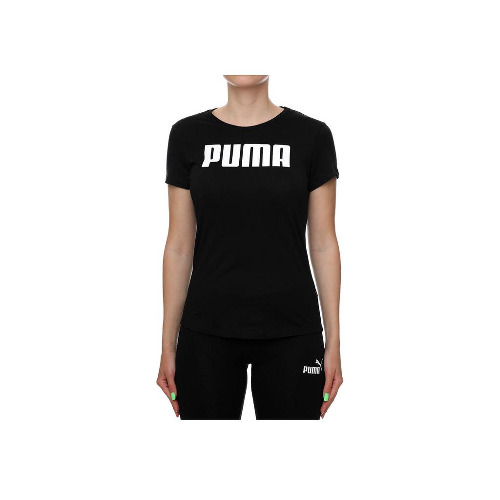Puma Letter Print Crew Neck Short Sleeve T-Shirt Women Tops Black 847195-01