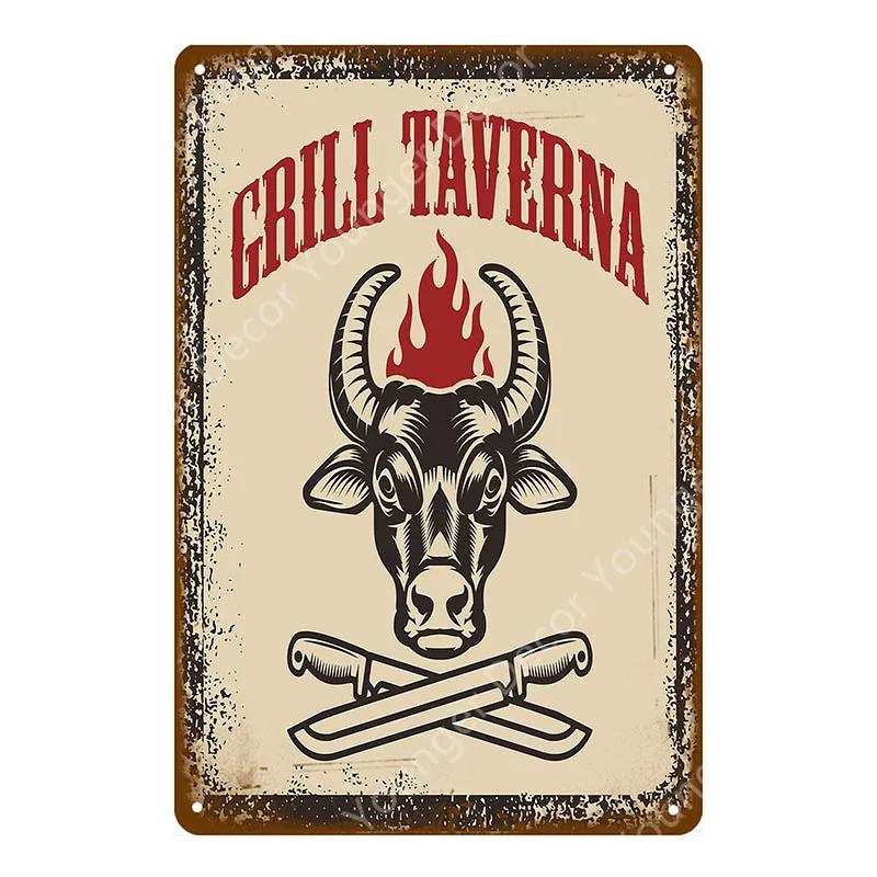 BBQ Steak House Grill Party Vintage Poster Wall Decor For Bar Pub Kitchen Home Plate Barbecue Metal Signs Painting Plaque YJ187