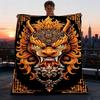 1pc Dragon Mask Design Outdoor Flannel Blanket Soft All Season Polyester Throw , Perfect for Picnics & Travel , Picnic Accessory