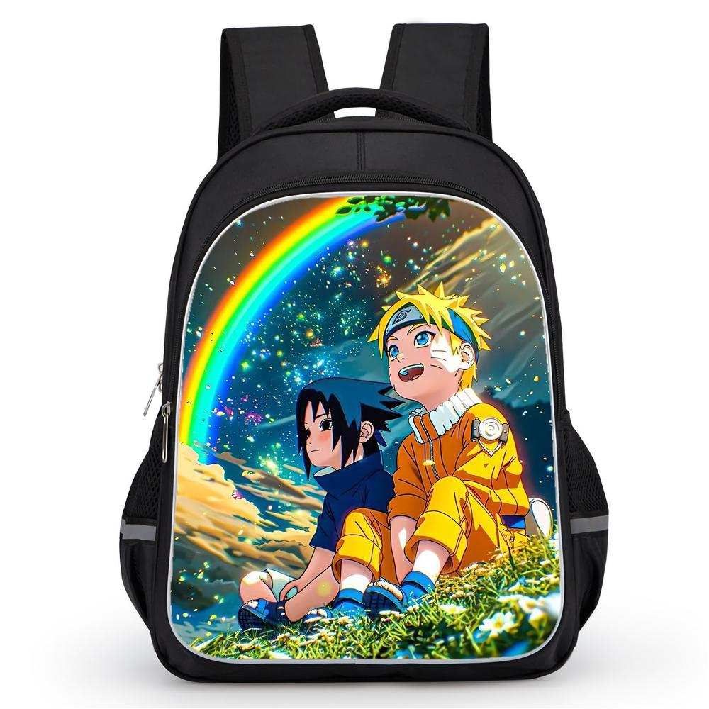 Dual Zipper Pockets, NARUTO Design Suitable For Boys&Girls, Durable 16-inch Lightweight Kids Cartoon Student Backpack Age 5-11.