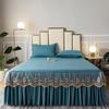 3pcs Set Raw Cotton Bed Romance Dust Protector Cover Soft Bedspread Embroidery Lace Edge Bed Skirt with 2pcs Pillowcase