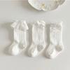 3Pairs/Set White Ruffle Baby Socks Sweet Bow Infant Girls Princess Sock Breathable Mesh Anti-mosquito Kids Long Socks