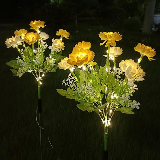 1 Pair Outdoor Solar Lights LED Flower Lamps Automatic On/Off IP44 Waterproof Easy to Install Wireless Garden Solar Lights