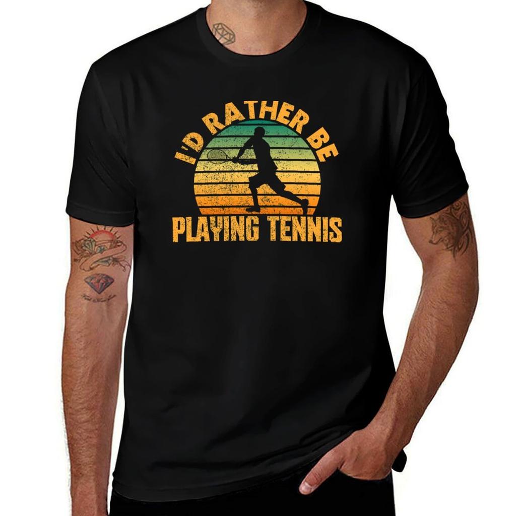 Id Rather Be Playing Tennis Tshirt Everyday Wear Basic Short Sleeve Top