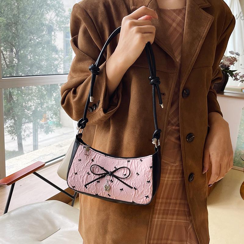 1Pcs New Fashionable And Versatile Texture Light Luxury Single Shoulder Small Square Bags Y2K Pink Bow Armpit Bag For Women