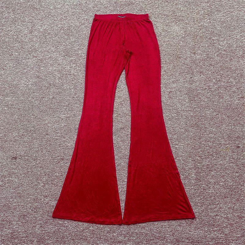 

2024 Новое поступление Леопардовый принт Модный Ретро принт Заниженная талия Облегающий крой Эластичная талия Хлопковая ткань Вертикальная набедренная сумка Брюки клеш Женские Rose Red M