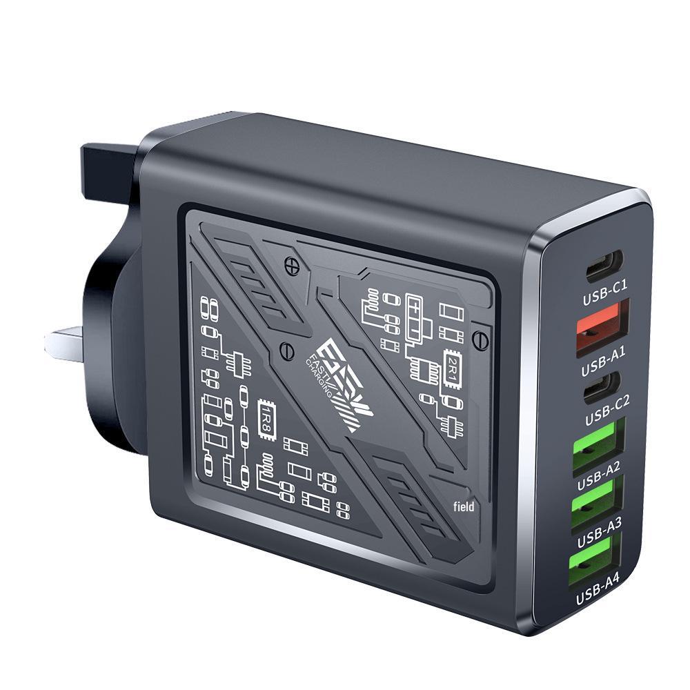 Chargeur de téléphone multiport: 2 ports USB Type-C PD + 4 ports USB, Chargeur de voyage 3,1 A