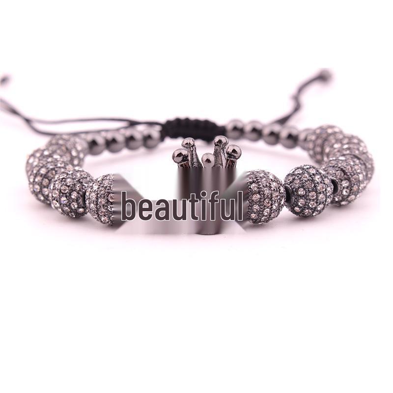 8mm White Zircon CZ Crown Woven Bracelet