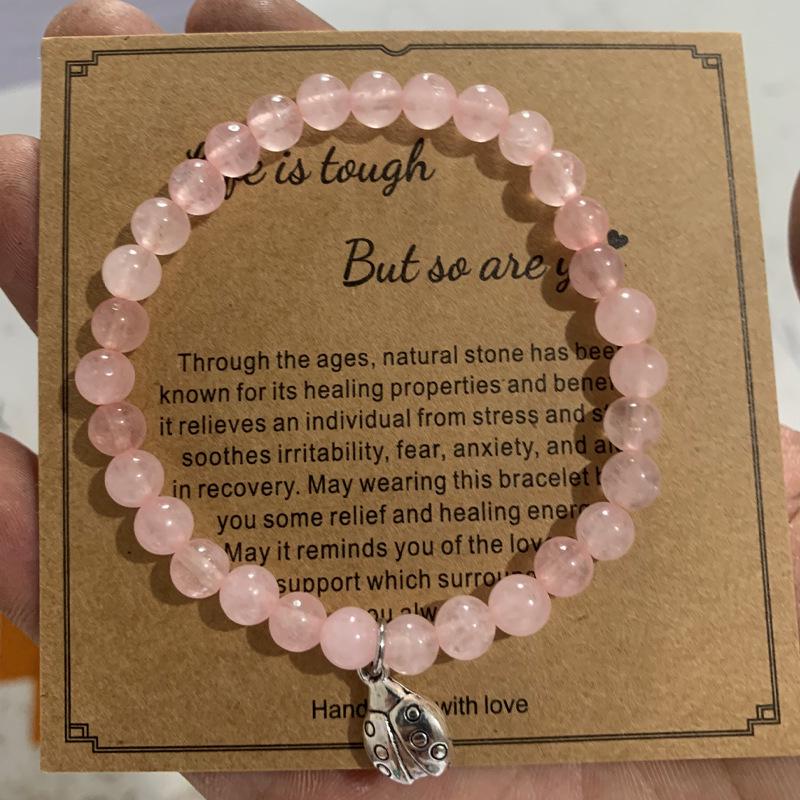 8mm Pink Zebra Stone Bead Bracelet with Gift Card: Perfect Holiday Friendship & Love Gift for Men & Women