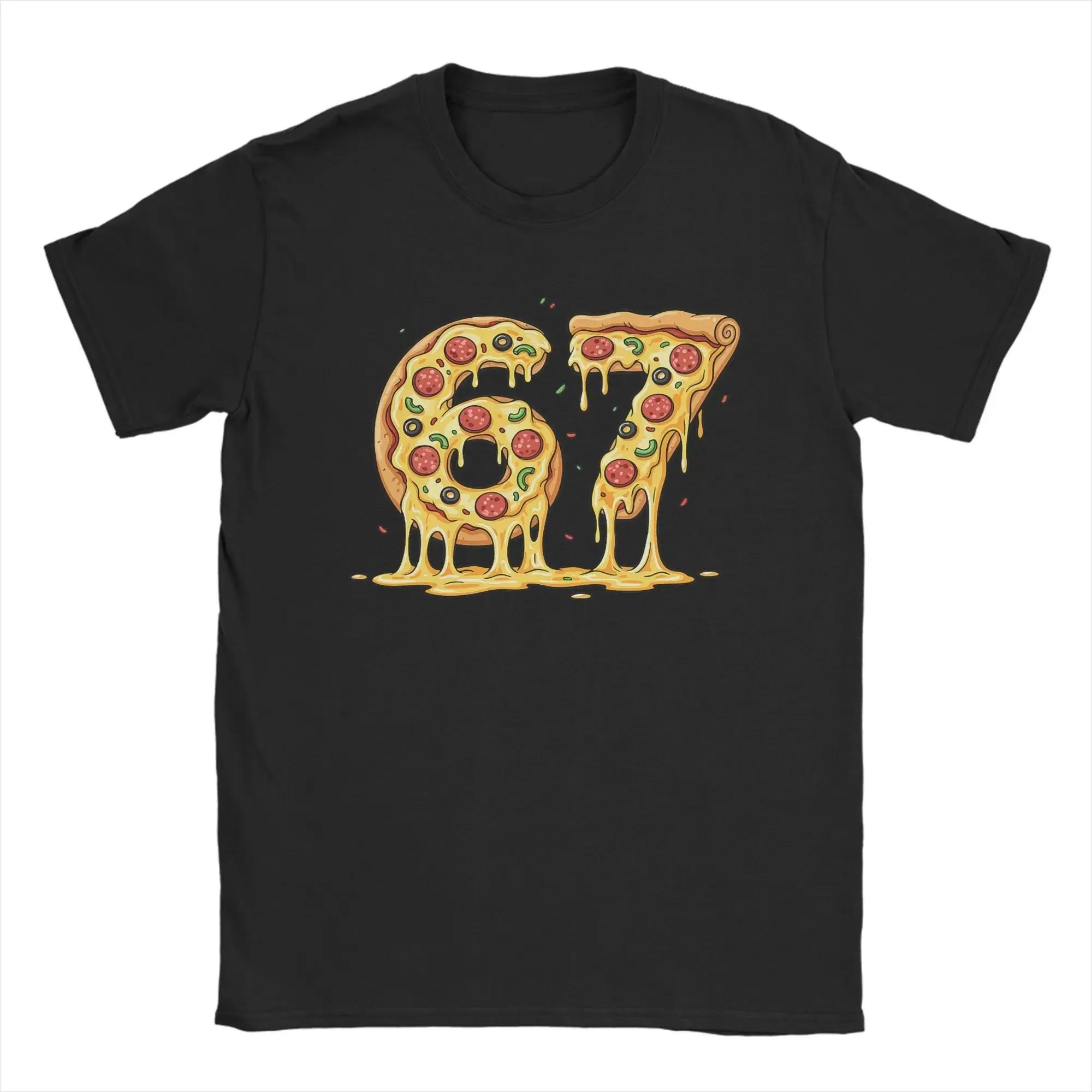 

Pizza 67 Meme Graphic Tee For Men Summer Breathable Cotton Short Sleeve T-Shirt Streetwear Top S чёрный