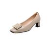 Grape Mother Spring New Elegant Light Mouth High Heels Temperament Square Head Thin Versatile Thick Heel Square Buckle Single Shoes Women