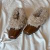 Sheepskin version~ New velvet warm fluffy shoes for women's inner height increase, flat bottom versatile square head comfortable leather shoes